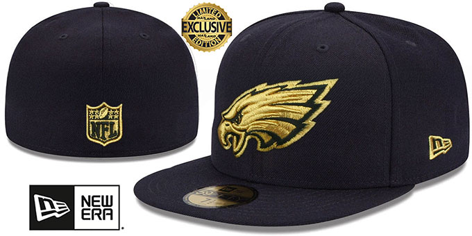 Eagles 'GOLD-METALLIC' Black Fitted Hat by New Era