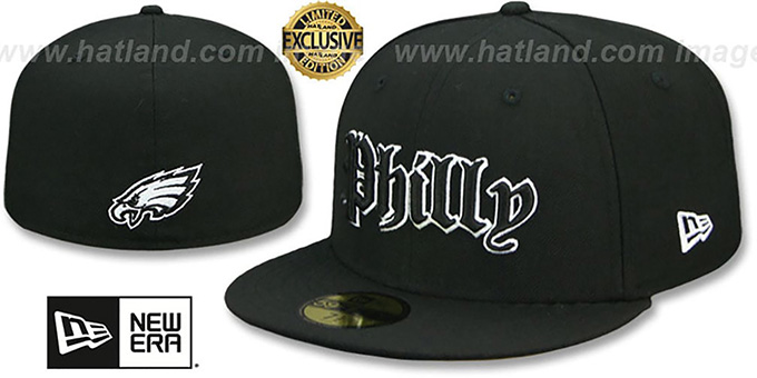 Eagles 'GOTHIC TEAM-BASIC' Black Fitted Hat by New Era