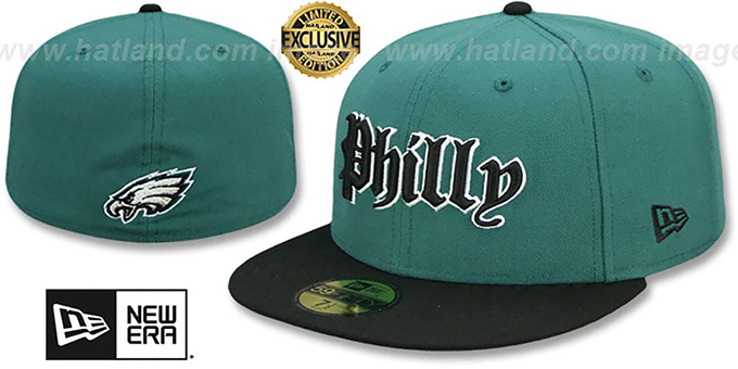 Eagles 'GOTHIC TEAM-BASIC' Green-Black Fitted Hat by New Era