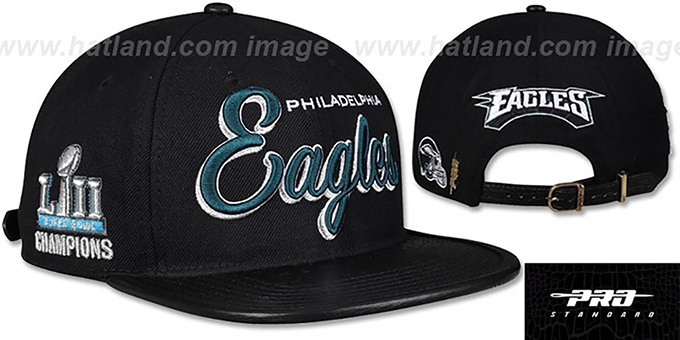 Eagles 'SCRIPT SUPER BOWL LII CHAMPS STRAPBACK' Black Hat by Pro Standard