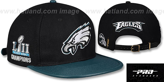 Eagles 'TEAM LOGO SUPER BOWL LII CHAMPS STRAPBACK' Black-Green Hat by Pro Standard