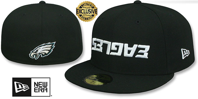 Eagles 'UPSIDE DOWN WORDMARK' Black Fitted Hat by New Era