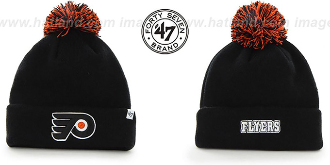 Flyers 'POMPOM CUFF' Black Knit Beanie Hat by Twins 47 Brand