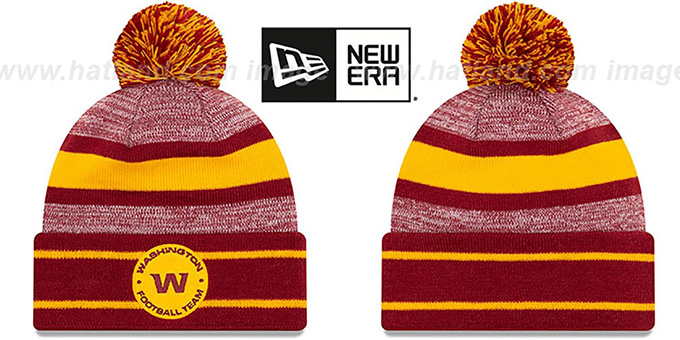 Football Team 'POM-CUFF' Burgundy Knit Beanie Hat by New Era