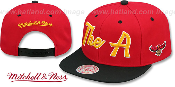Hawks HWC 'CITY NICKNAME SCRIPT SNAPBACK' Red-Black Hat by Mitchell and Ness