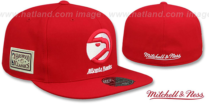 Hawks 'HWC SIDE-PATCH' Red Fitted Hat by Mitchell and Ness
