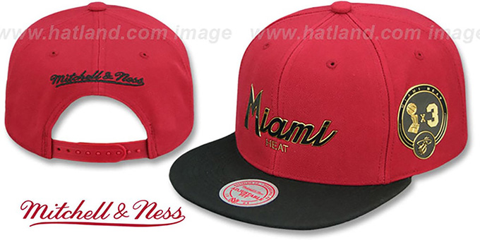 Heat 'CITY CHAMPS SCRIPT SNAPBACK' Cardinal-Black Hat by Mitchell and Ness