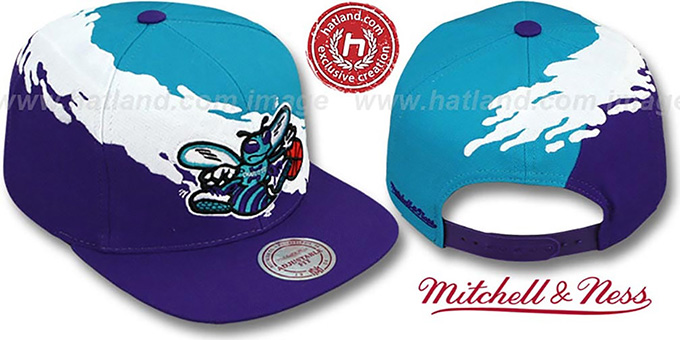 Hornets 'PAINTBRUSH SNAPBACK' Teal-White-Purple Hat by Mitchell and Ness