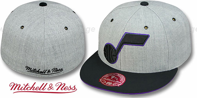 Jazz '2T XL-LOGO FADEOUT' Grey-Black Fitted Hat by Mitchell and Ness