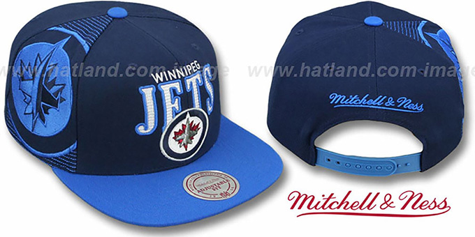 Jets 'LASER-STITCH SNAPBACK' Navy-Sky Hat by Mitchell and Ness