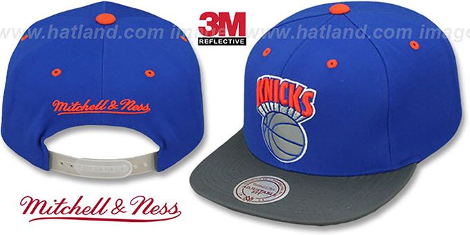 Knicks '3M XL-LOGO SNAPBACK' Royal-Grey Hat by Mitchell and Ness