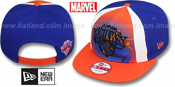 Knicks 'MARVEL RETRO-SLICE SNAPBACK' Royal-Orange Hat by New Era