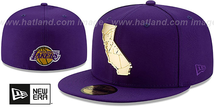Lakers 'ALL GOLD STATED METAL-BADGE' Purple Fitted Hat by New Era