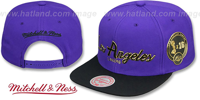 Lakers 'CITY CHAMPS SCRIPT SNAPBACK' Purple-Black Hat by Mitchell and Ness