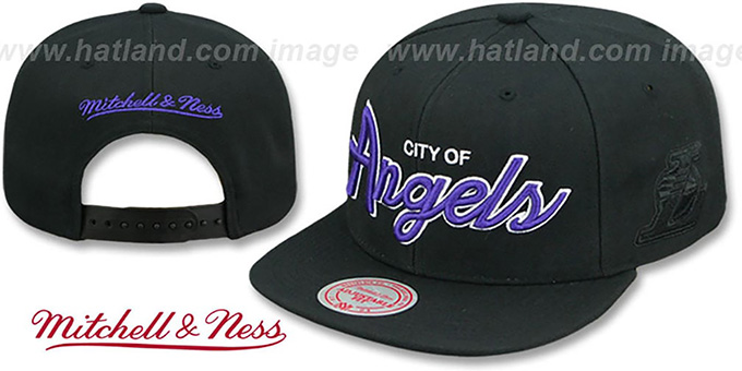 Lakers 'CITY NICKNAME SCRIPT SNAPBACK' Black Hat by Mitchell and Ness