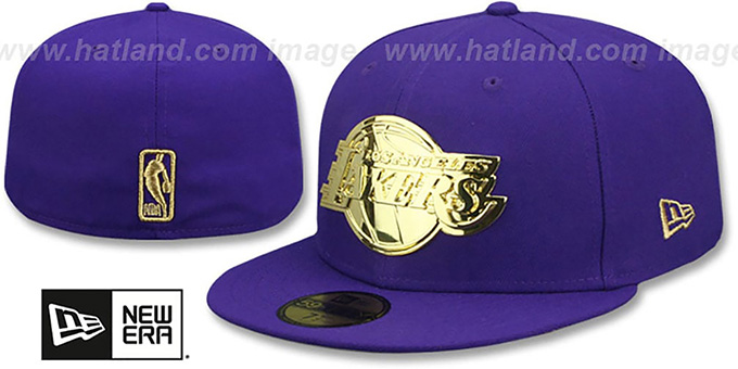 Lakers 'GOLD METAL-BADGE' Purple Fitted Hat by New Era