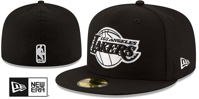Lakers 'NBA TEAM-BASIC' Black-White Fitted Hat by New Era