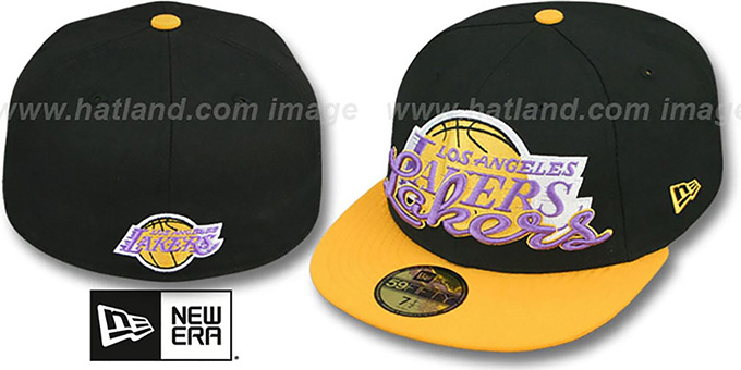 Lakers 'SCRIPT-PUNCH' Black-Gold Fitted Hat by New Era