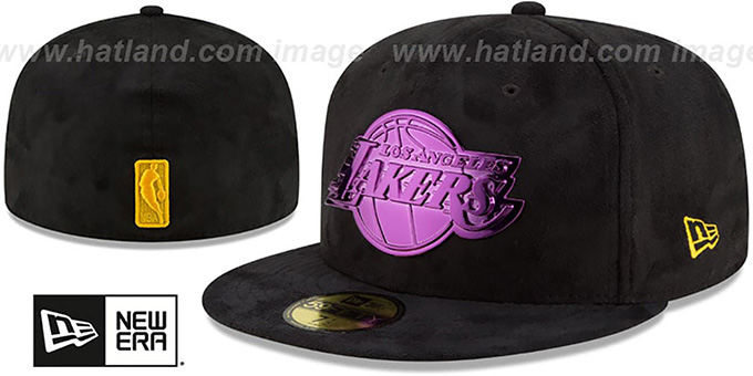 Lakers 'SUEDED PURPLE METAL-BADGE' Black Fitted Hat by New Era