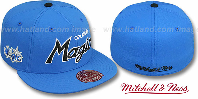Magic 'CLASSIC-SCRIPT' Blue Fitted Hat by Mitchell and Ness