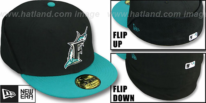 Marlins 'CLEAN CUT FLIP-DOWN' Black-Teal Fitted Hat by New Era