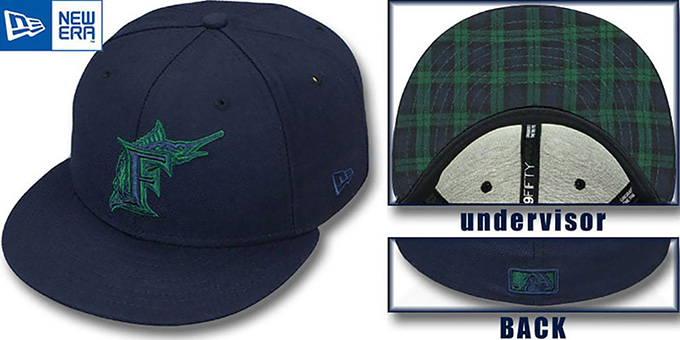Marlins 'QS UNDER PLAID 2' Navy-Green Fitted Hat by New Era