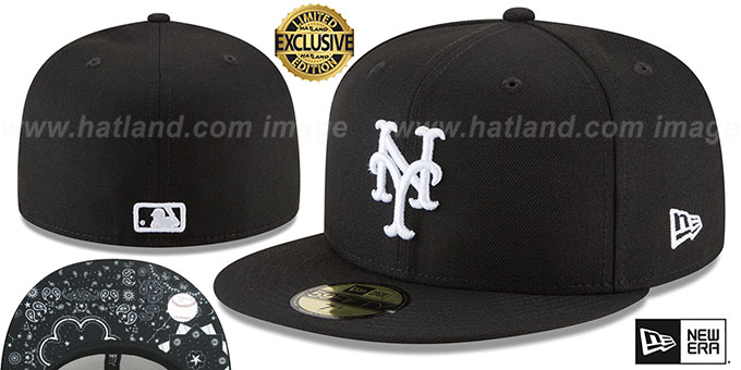 Mets 'BLACKDANA BOTTOM' Black-White Fitted Hat by New Era