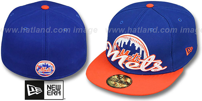 Mets 'SCRIPT-PUNCH' Royal-Orange Fitted Hat by New Era