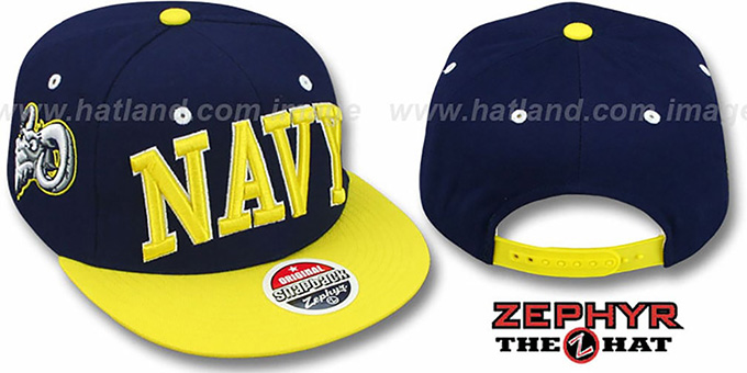 Navy '2T SUPER-ARCH SNAPBACK' Navy-Gold Hat by Zephyr
