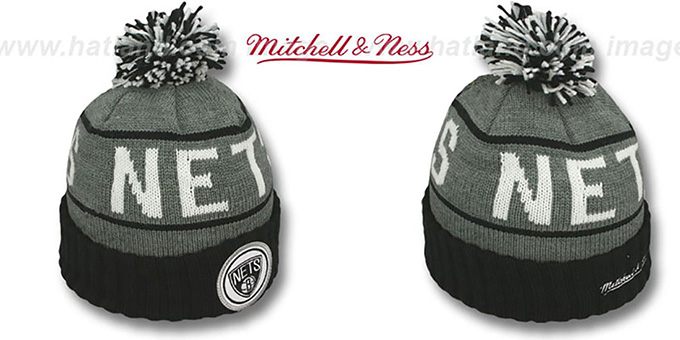 Nets 'HIGH-5 CIRCLE BEANIE' Grey-Black by Mitchell and Ness
