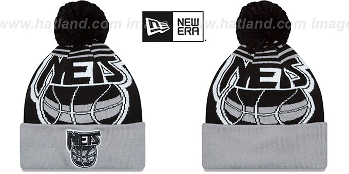 Nets 'LOGO WHIZ' Black-Grey Knit Beanie Hat by New Era