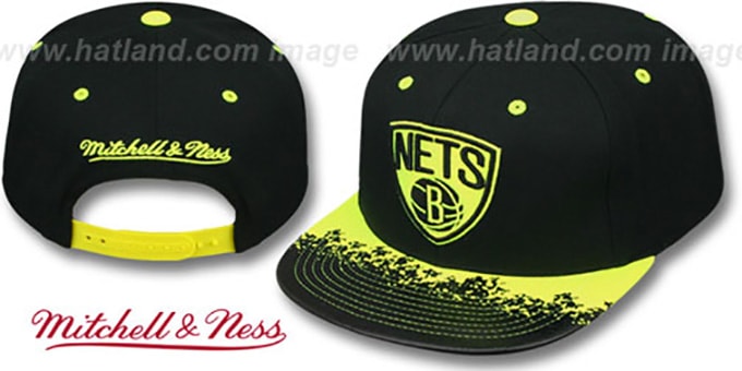 nets neon lava snapback black yellow hat by mitchell and ness at