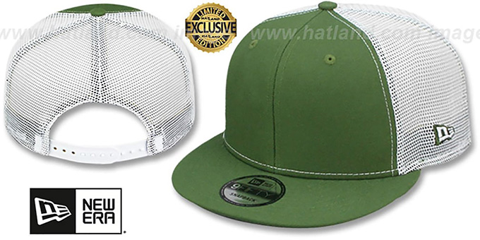 New Era 'MESH-BACK BLANK SNAPBACK' Rifle Green-White Adjustable Hat