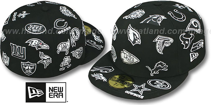 NFL 'ALL-OVER' Black-White Fitted Hat by New Era