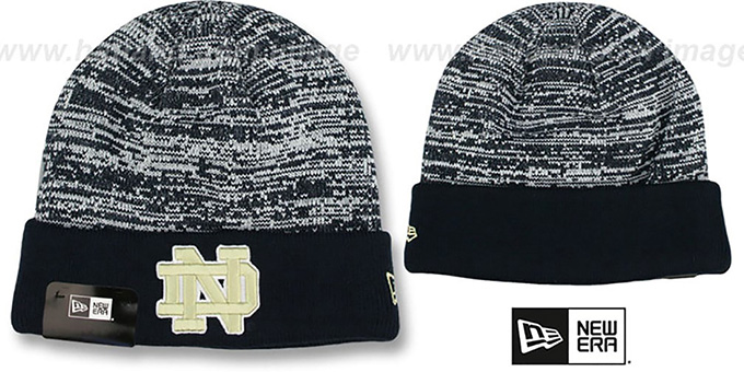 Notre Dame 'TEAM-RAPID' Navy-White Knit Beanie Hat by New Era