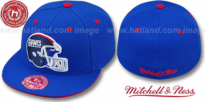 NY Giants 'XL-HELMET' Royal Fitted Hat by Mitchell and Ness