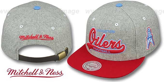 Oilers '2T TAILSWEEPER STRAPBACK' Grey-Red Hat by Mitchell and Ness