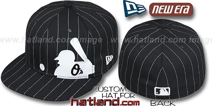 Orioles 'MLB SILHOUETTE PINSTRIPE' Black-White Fitted Hat by New Era