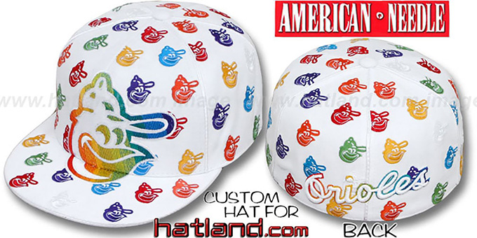 Orioles 'MONSTER RAINBOW DICE ALL-OVER' White Fitted Hat by American Needle