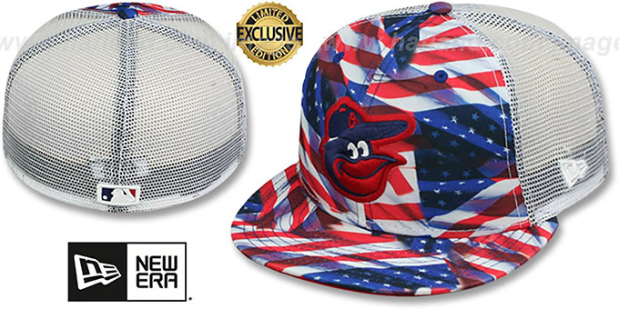 Orioles 'USA WAVING-FLAG MESH-BACK' Fitted Hat by New Era