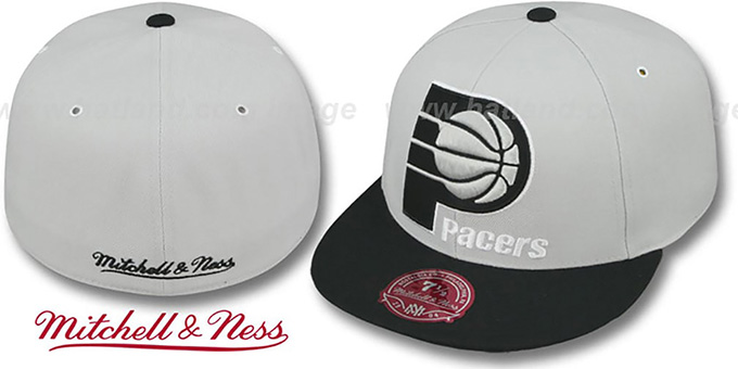 Pacers 'MONOCHROME XL-LOGO' Grey-Black Fitted Hat by Mitchell and Ness