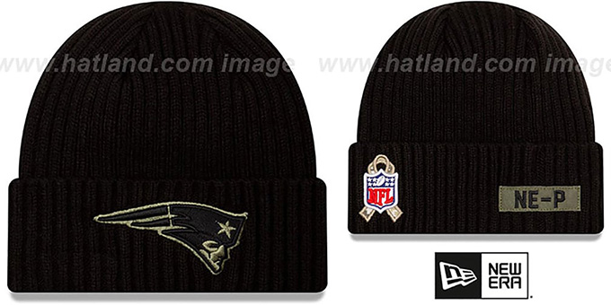 Patriots '2020 SALUTE-TO-SERVICE' Black Knit Beanie Hat by New Era