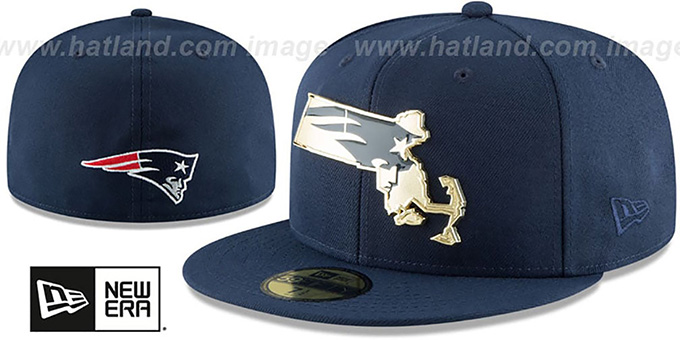 Patriots 'GOLD STATED METAL-BADGE' Navy Fitted Hat by New Era