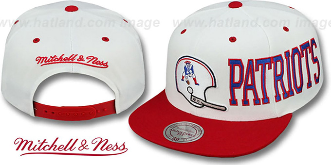 Patriots 'HELMET-WORDWRAP SNAPBACK' White-Red Hat by Mitchell and Ness