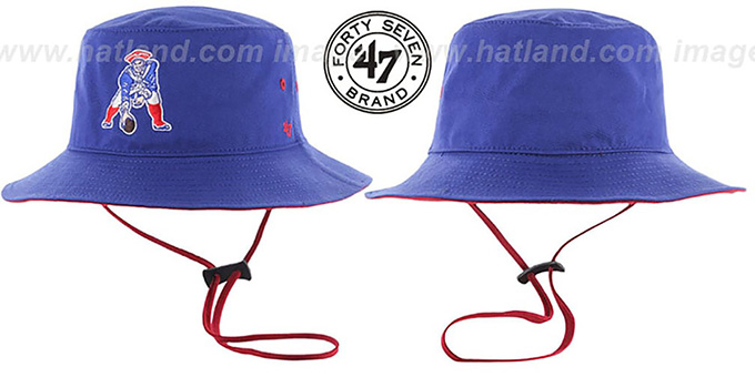 Patriots 'THROWBACK KIRBY BUCKET' Royal Hat by Twins 47 Brand