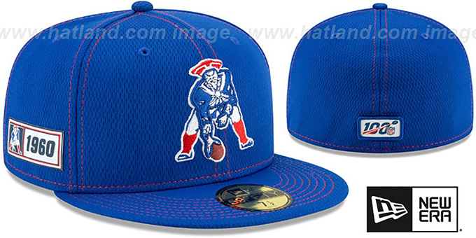 Patriots 'THROWBACK ONFIELD SIDELINE ROAD' Royal Fitted Hat by New Era