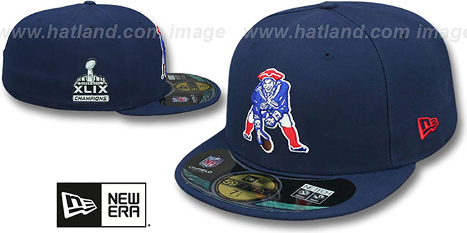 Patriots 'THROWBACK SUPER BOWL XLIX CHAMPS' Navy Fitted Hat by New Era