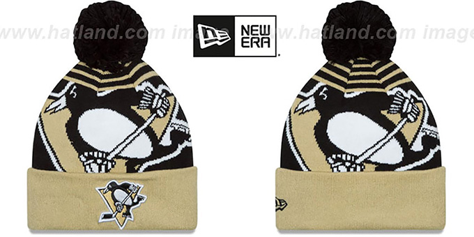 Penguins 'LOGO WHIZ' Black-Gold Knit Beanie Hat by New Era