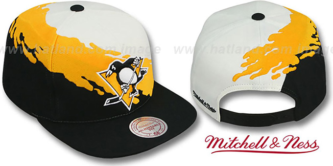 Penguins 'PAINTBRUSH SNAPBACK' White-Gold-Black Hat by Mitchell and Ness