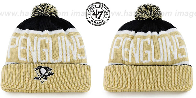 Penguins 'THE-CALGARY' Gold-Black Knit Beanie Hat by Twins 47 Brand